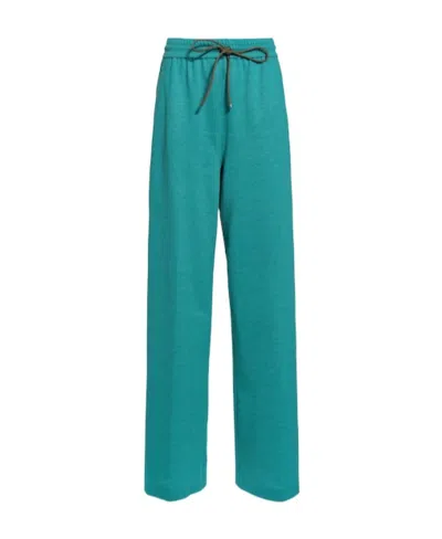 Max Mara Plain Jersey Wide-leg Pants In Blue