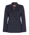 Max Mara Plain-weave Wool Double-breasted Jacket In Blue