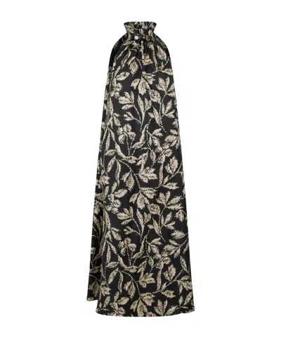 Max Mara Plant-print Sleeveless High-neck Maxi Dress In Black