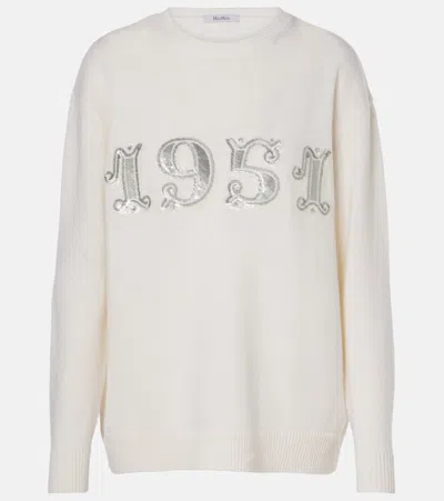Max Mara Plata Embellished Wool And Cashmere Sweater In White