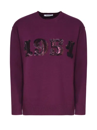 Max Mara Crystal-embellished Round-neck Jumper In Purple