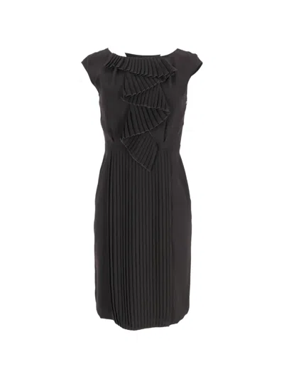 Pre-owned Max Mara Pleat-accent Midi Dress In Brown