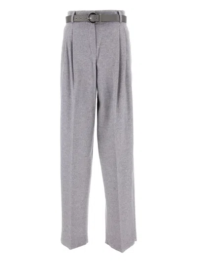 Max Mara Pleated Belt-embellished Trousers In Gray