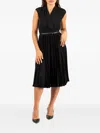 Max Mara Pleated Belted Dress In Black