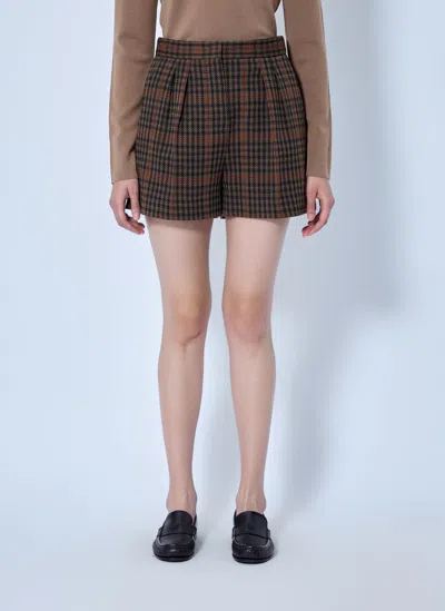 Max Mara Pleated Check Shorts In Brown