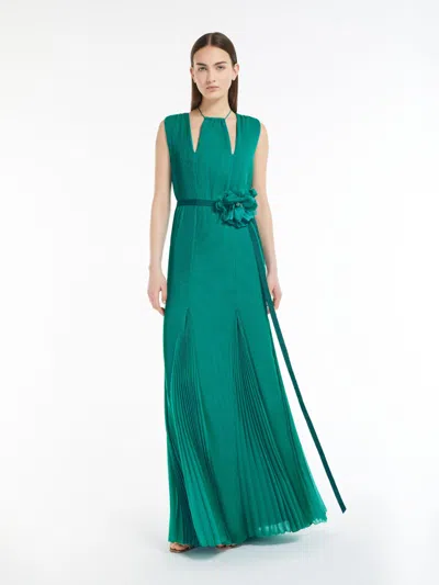 Max Mara Pleated Chiffon Dress In Green