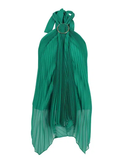 Max Mara Pleated Chiffon Top In Green