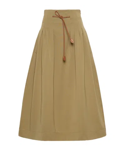 Max Mara Pleated Cotton Ottoman Skirt In Brown