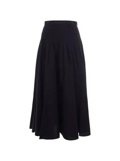 Max Mara Pleated Cotton Skirt In Black