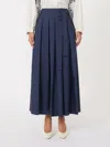 Max Mara Pleated Cotton Skirt In Blue