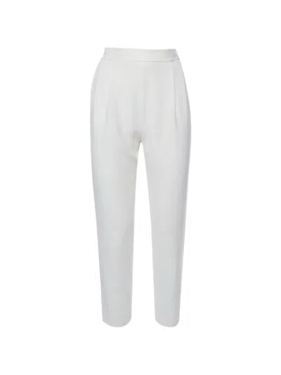 Pre-owned Max Mara Pleated Crepe Trousers In White