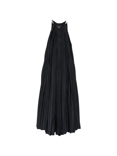 Max Mara Pleated Crystal-embellished Maxi Dress In Black