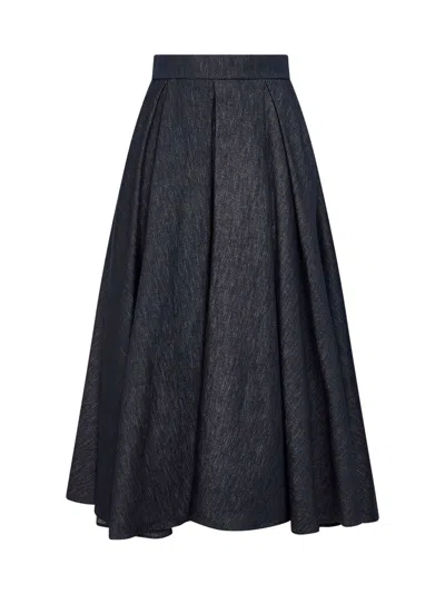 Max Mara Pleated Denim Skirt In Animal Print