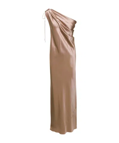 Max Mara Draped Silk Satin One Shoulder Dress In Bronze