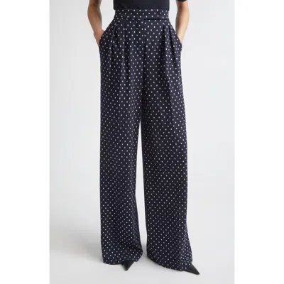 Max Mara Pleated Dot Jacquard Knit Wide Leg Pants In Blue