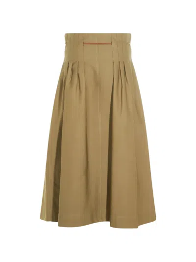 Max Mara Pleated Drawstring Cotton Ottoman Midi Skirt In Neutral