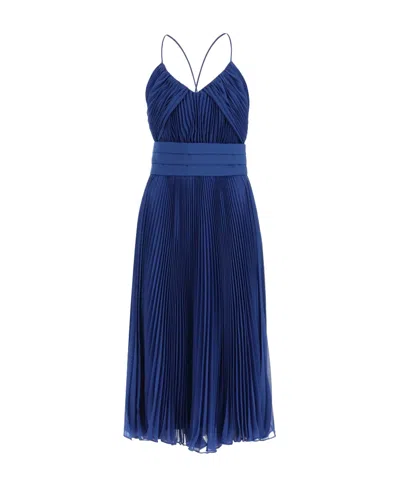 Max Mara Pleated Dress In Blue