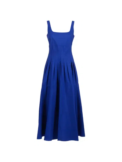 Max Mara Pleated Flared Midi Dress In Blue