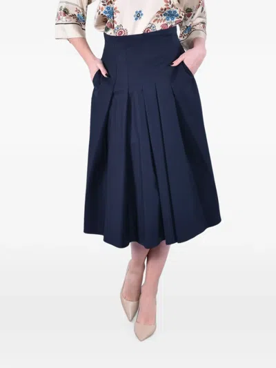 Max Mara Pleated Flared Midi Skirt In Blue
