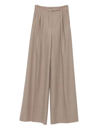 Max Mara High Waist Wide Leg Trousers With Pockets In Neutral