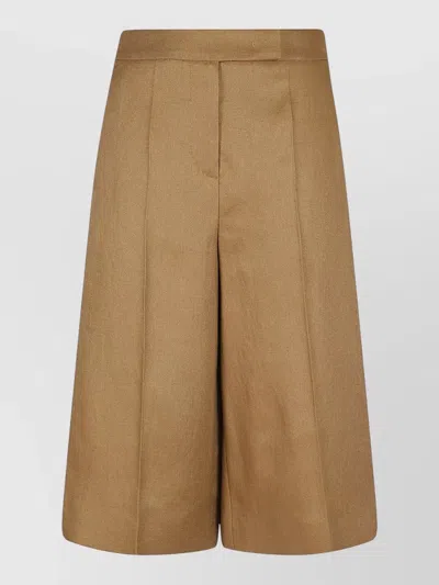 Max Mara Pleated Front Shorts Belt Loops Back Pockets In Brown