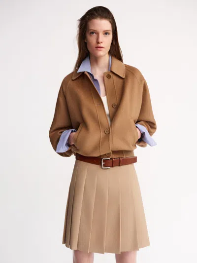 Max Mara Pleated Gabardine Skirt In Brown