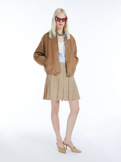 Max Mara Pleated Gabardine Skirt In Brown