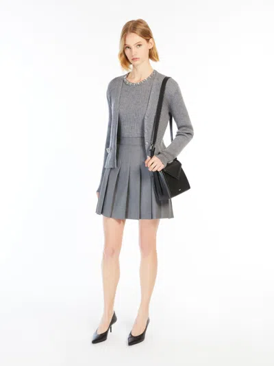 Max Mara Pleated Gabardine Skirt In Medium Grey