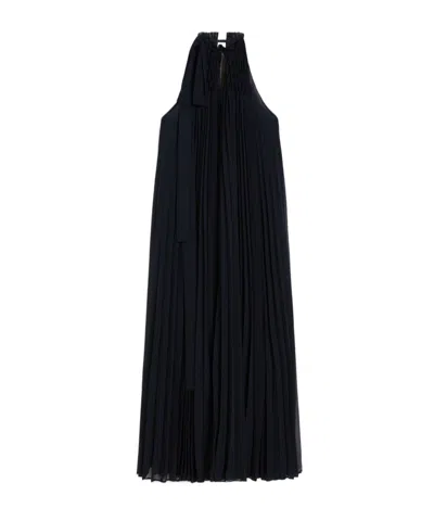 Max Mara Pleated Georgette Midi Dress In Black