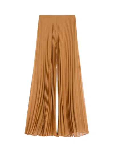 Max Mara Pleated Grembo Trousers With Side Zip Fastening In Brown