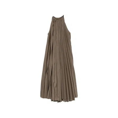 Max Mara Pleated Halterneck Midi Dress In Brown