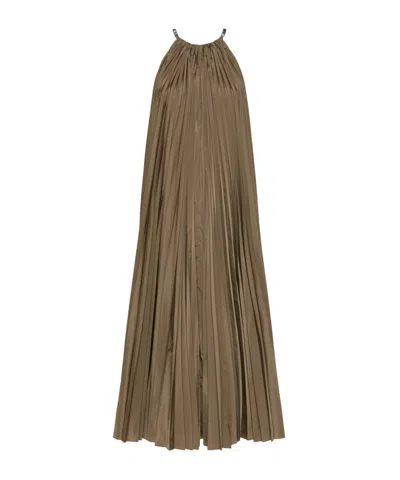 Max Mara Pleated Halterneck Midi Dress In Brown