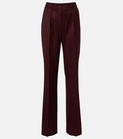 Max Mara Pleated High-rise Virgin Wool Bootcut Pants In Burgundy