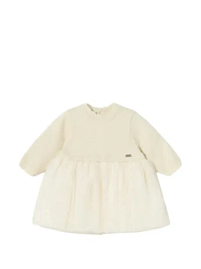 Max Mara Babies' Pleated Knit-tulle Dress In Neutral