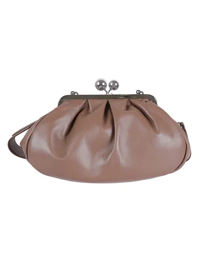 Max Mara Pleated Leather Handbag With Detachable Chain Strap In Brown