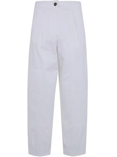 Max Mara Pleated Logo-patch Trousers In White