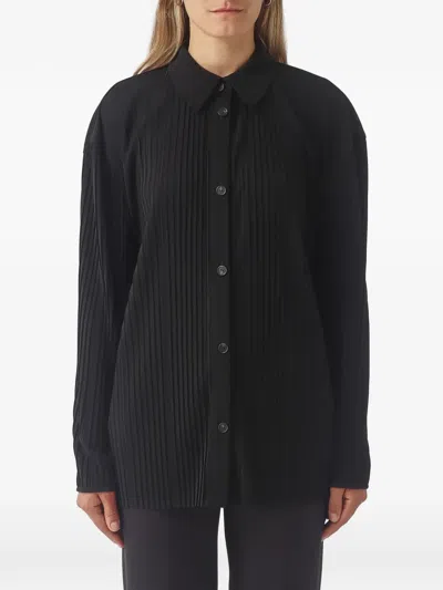 Max Mara Pleated Long-sleeve Shirt In Black