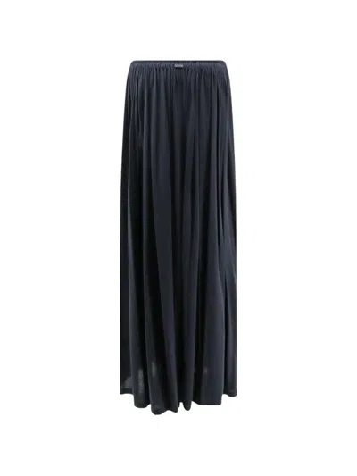 Max Mara Livrea Flared Midi Skirt In Silk Blend With High Elasticated Waist In Blue