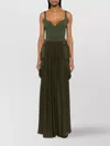 Max Mara Pleated Maxi Skirt Side Pockets In Green
