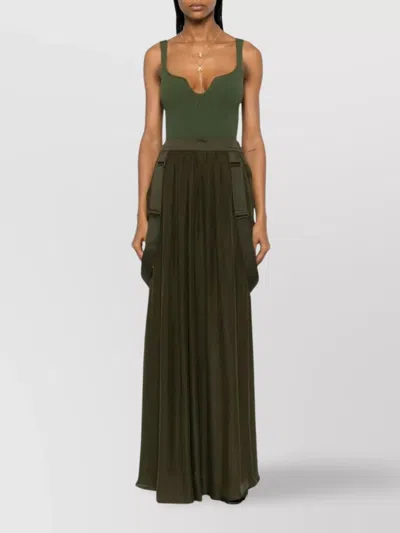 Max Mara Pleated Maxi Skirt Side Pockets In Green