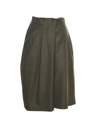 Pre-owned Max Mara Pleated Midi Skirt In Brown