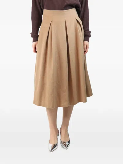 Pre-owned Max Mara Pleated Midi Skirt In Neutral