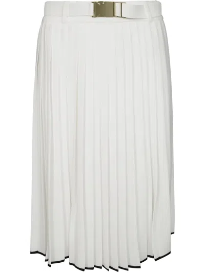 Max Mara Pleated Midi Skirt In White