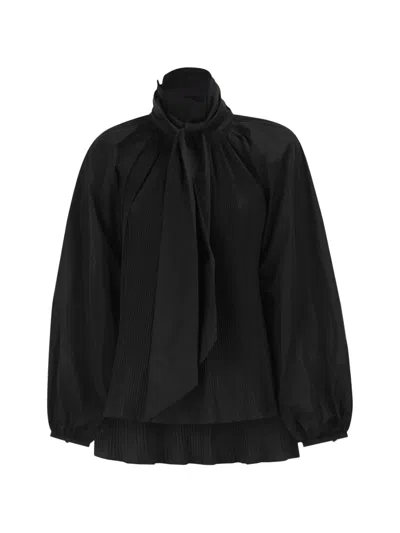 Max Mara Pleated Neck-bow Blouse In Black
