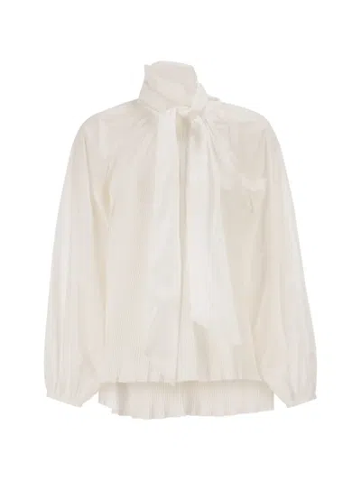 Max Mara Pleated Neck-bow Blouse In White