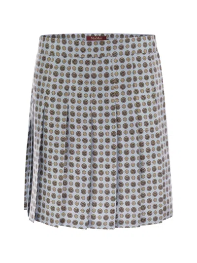 Max Mara Pleated Patterned Madison Silk Skirt In Blue