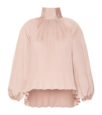 Max Mara Pleated Pussybow Blouse In Pink