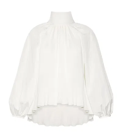 Max Mara Pleated Pussybow Blouse In White