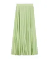 Max Mara Pleated Sable Georgette Skirt In Lime Green