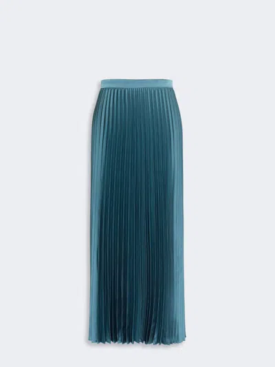 Max Mara Pleated Satin Skirt In Blue Azure